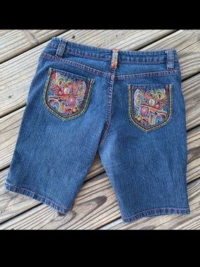 Brighton Blues Embroidered Denim Bermuda Shorts
